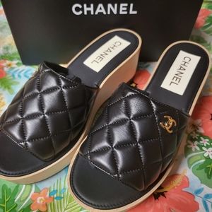BNIB Authentic Chanel Resort 2022 Black Sandals